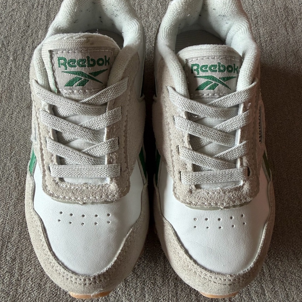 Reebok Kids White and Green Lace-Up Sneakers
